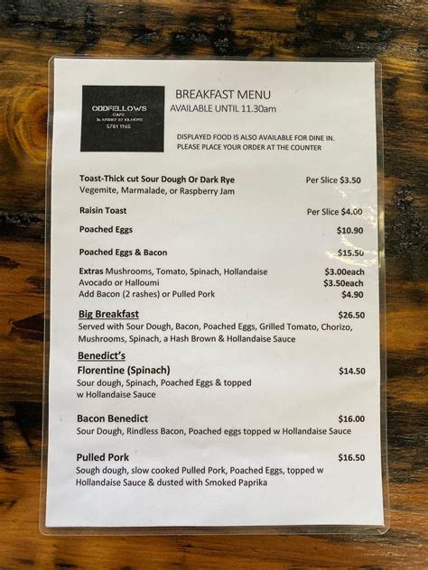 oddfellows cafe menu.